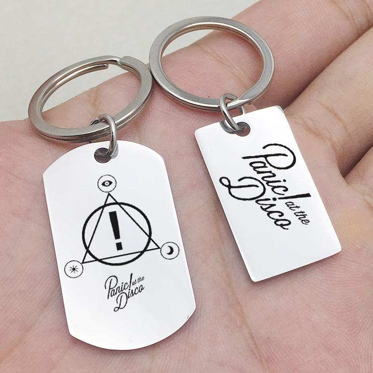 

Keychains Stainless Steel Panic At The Disco Keychain Music Band Key Holder Dog Tag Pendant Ring Fans Jewelry Gift For Women Men