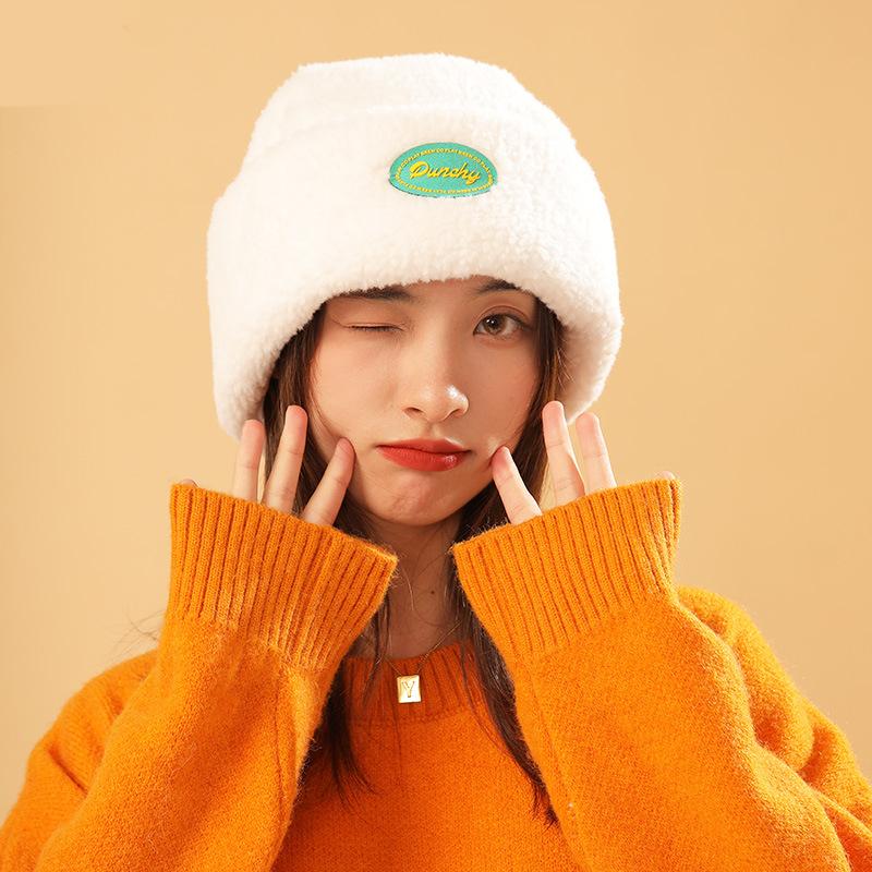 

Berets Women Girls Korean Style Hairy Warm Winter Autumn Skullcap Fashion Solid Color Label Caps Hats Outdoor Thick Velvet Bucket, White