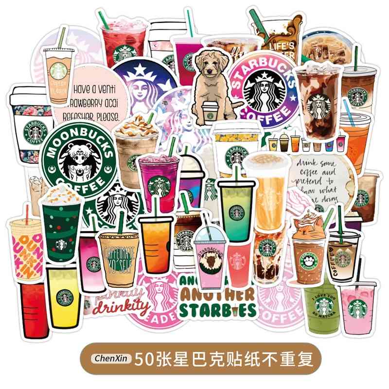 

50 non repetitive Starbuck graffiti personalized Trolley Case skateboard notebook water cup stickers, Starbucks