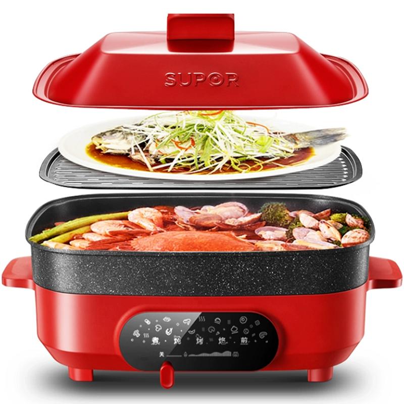 

Electric Pot Non-Stick 4.5L Frying Pan With Stainless Steel Grid Multi Cooker Bakeware Skillets