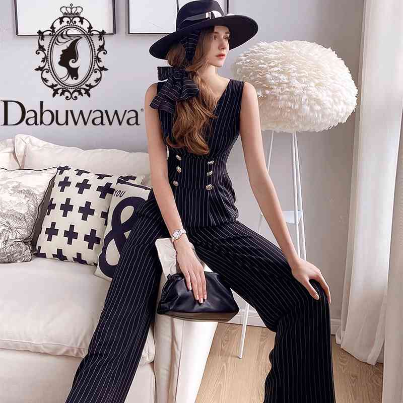 

Dabuwawa Exclusive Plaid Sexy V-neck Jumpsuit Casual Wide-leg Women Jumpsuits High Waist Sleeveless Office Lady DO1BJP006 210520, Black