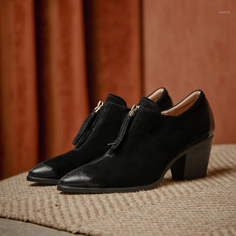 

Fashion Casual Pumps Sexy High Quality Genuine Leather Pointed Toe Square Heel Shoes Slip-on Special Women's, Black