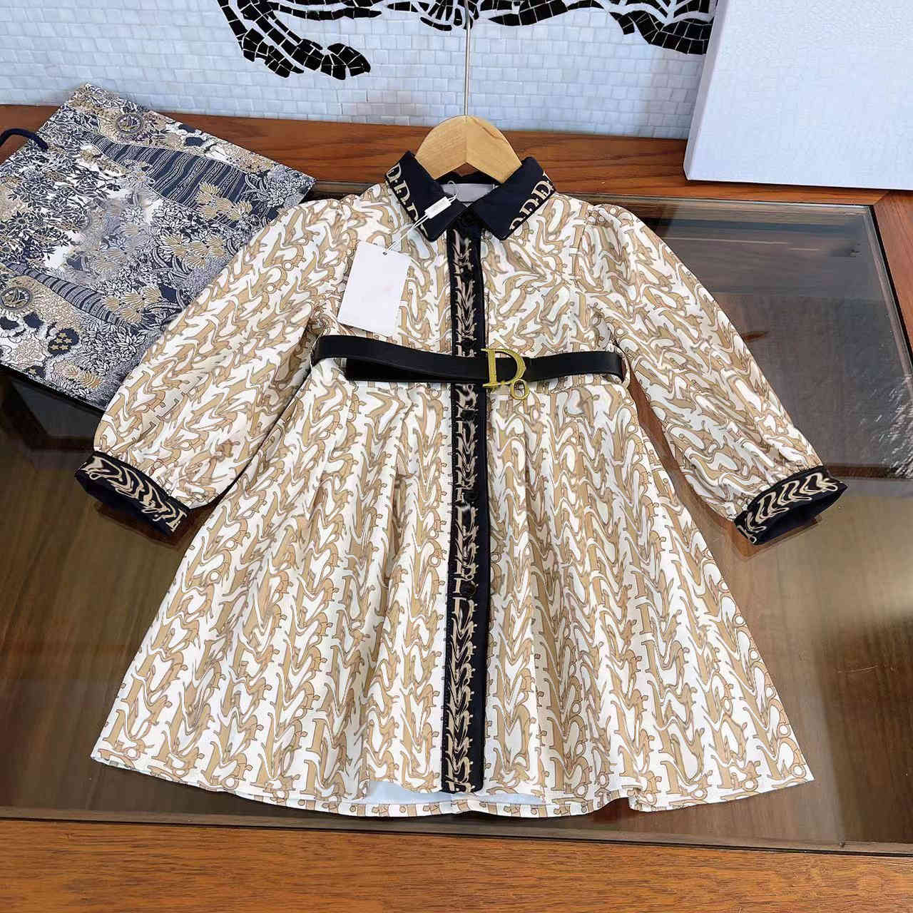 

2021SS autumn new dr dresses luxury girls long sleeved princess dress winter skirt childrens brand design skirts with belt, Red;yellow