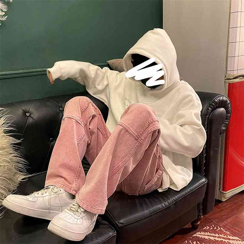 

Men's Work Baggy Homme Casual Pants Classic Style Jeans Pink/blue Black Loose Straight Biker Denim Trousers M-2XL 210723