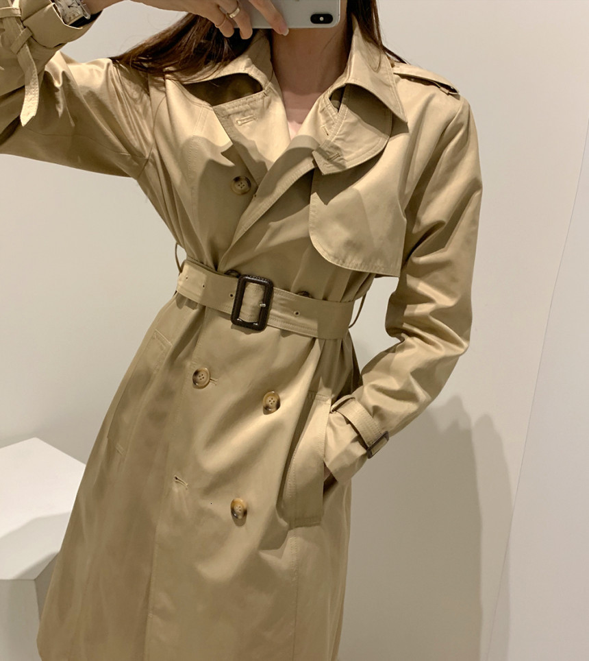

women's trench coats female style double breasted korean long stylish jacket trend sleeves casual loose maxi outwear jfzz, Tan;black