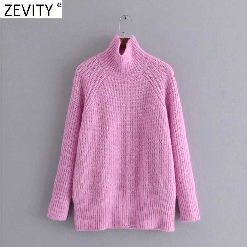 

Zevity Women Fashion Turtleneck Collar Solid Knitting Sweater Female Chic Leisure Long Sleeve Loose Pullovers Clothes Tops S692 210603, As pic s692hh