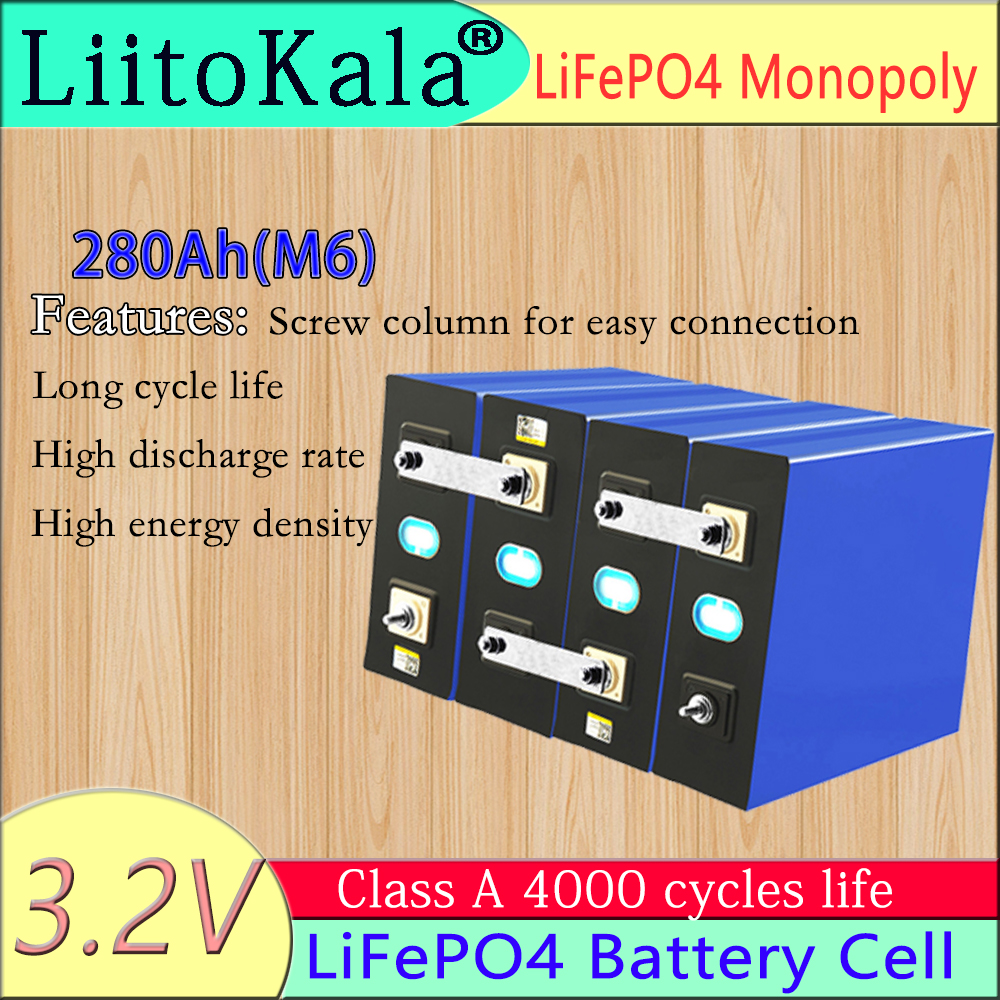 

LiitoKala 3.2V280Ah lifepo4 cell DIY rechargeable battery pack 12V 24V 48V 280AH for electric scooter RV solar storage syste