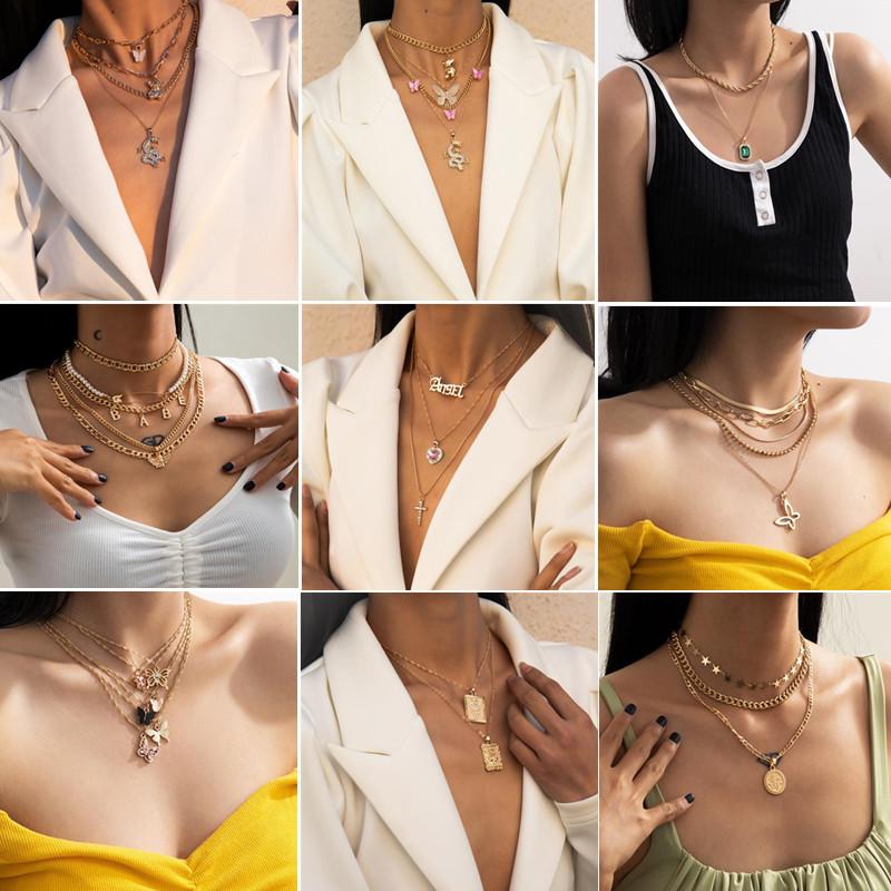 

Pendant Necklaces Punk Gold Coin Necklace For Women Cuban Multilayered Chunky Thick Chain Choker Fashion Jewelry