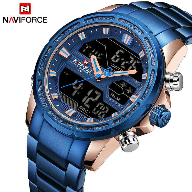 

NAVIFORCE Mens Watches Top Luxury Fashion Sport Quartz Wrist Watch Waterproof Stainless Men Watch LED Clock Relogio Masculino 210517, Silver black-s