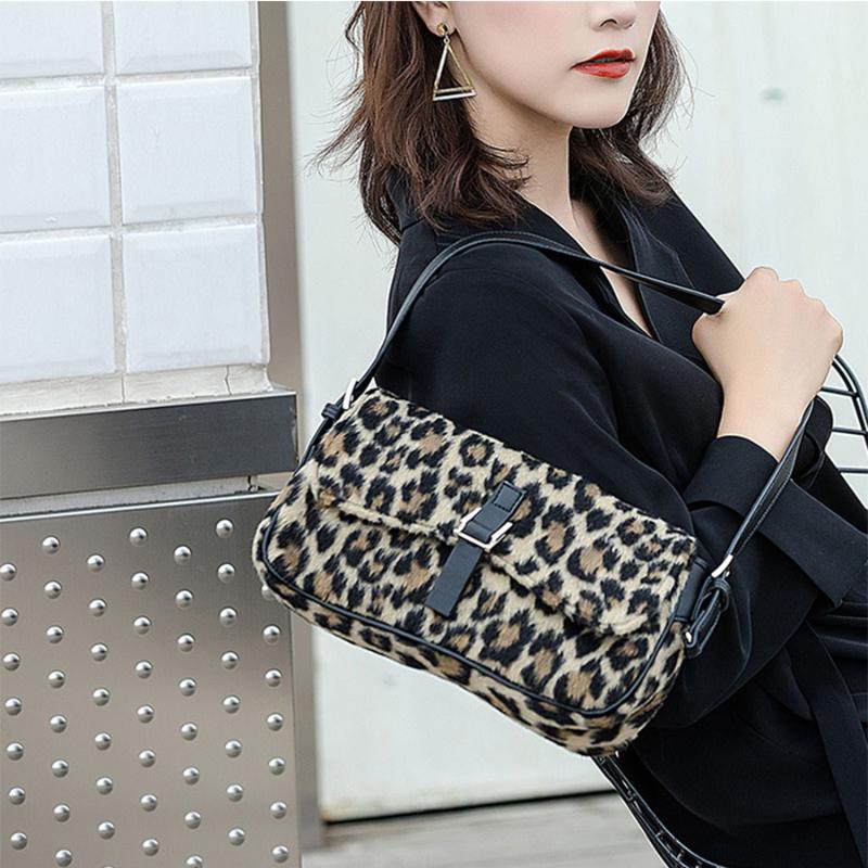 

Trend Leopard Print Plush Bag High Quality Wild Underarm Female Retro Shoulder Handbag Designer Women Cross Body