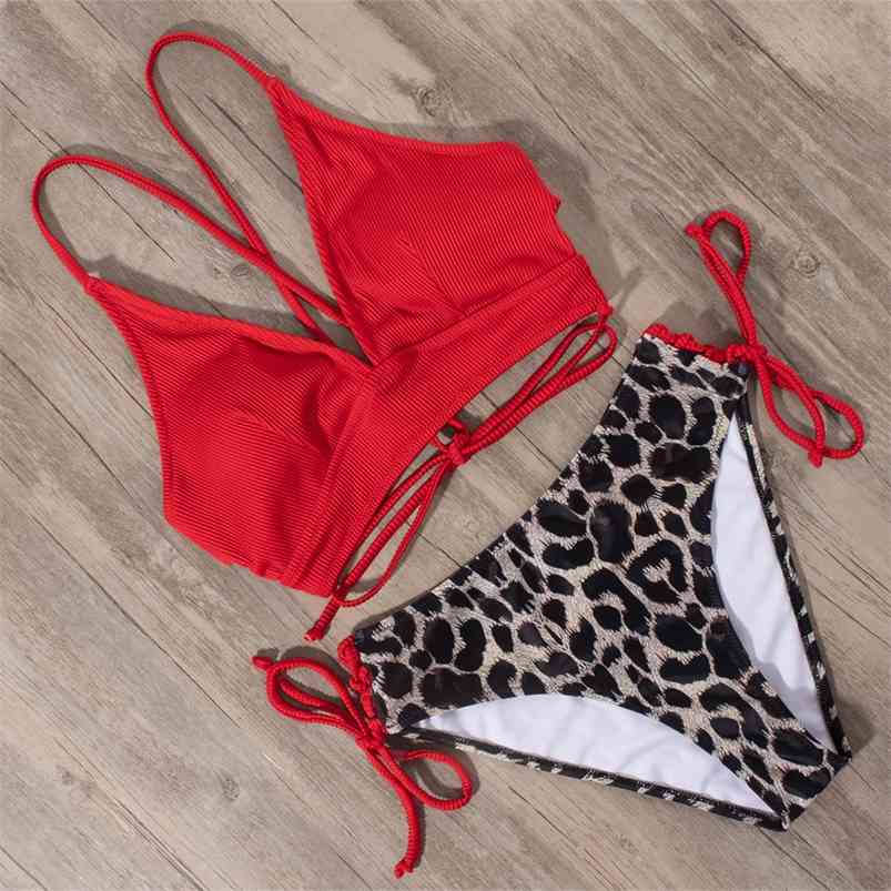 

Bikini Leopard Swimsuit Women Lace Up Bathing Suit Summer Beachwear Female Brazilian Set Tie Dye Swimwear 210629, B4190bk