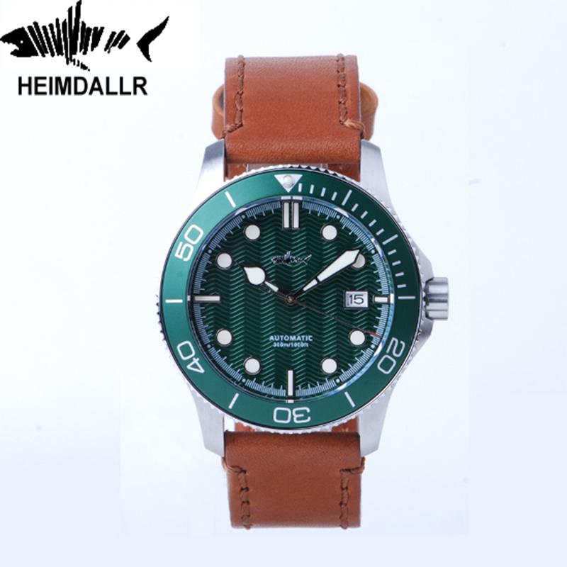

Wristwatches HEIMDALLR NH35 Men's Automatic Watch Sapphire Crystal Men Dive Waterproof Japan Movement Luminous Mechanical Watches, C-black-learther