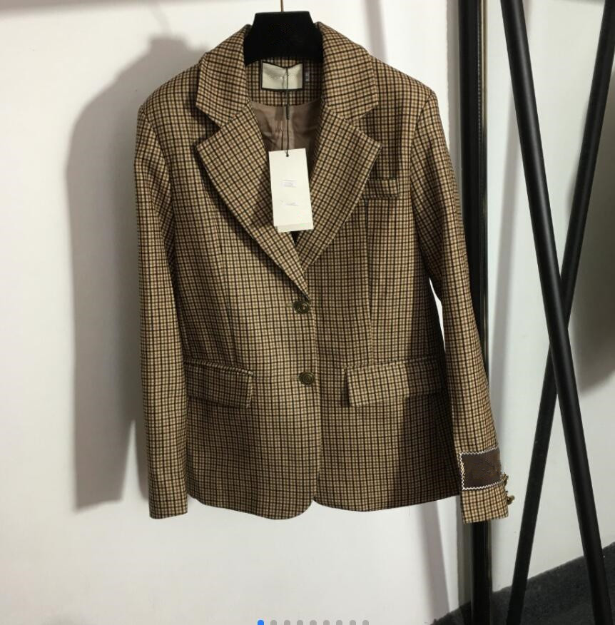 

woman retro plaid vneck long sleeve blazer 922, Customize