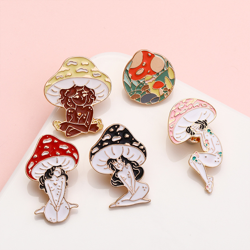 

Cartoon Mushroom Girls Brooch Collar Pin Vintage Deep Forest Black White Maiden On Backpack Badge For Friends Gift Wholesale Sexy, Mixed colors