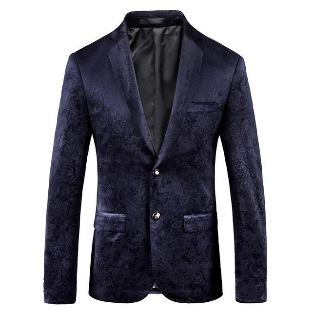 

Men's Suits & Blazers 2021 Male Retro Vintage Navy Blue Floral Print Casual Velvet Blazer Homme Design Casacas Men Coat Slim Fit Suit Jacket, Only jacket