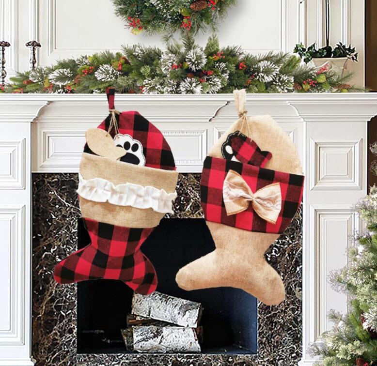 

Christmas Socks Gift Bag Fishbone Xmas Tree Pendant Lattice Fireplace Ornaments Kids Bedside Holiday Products