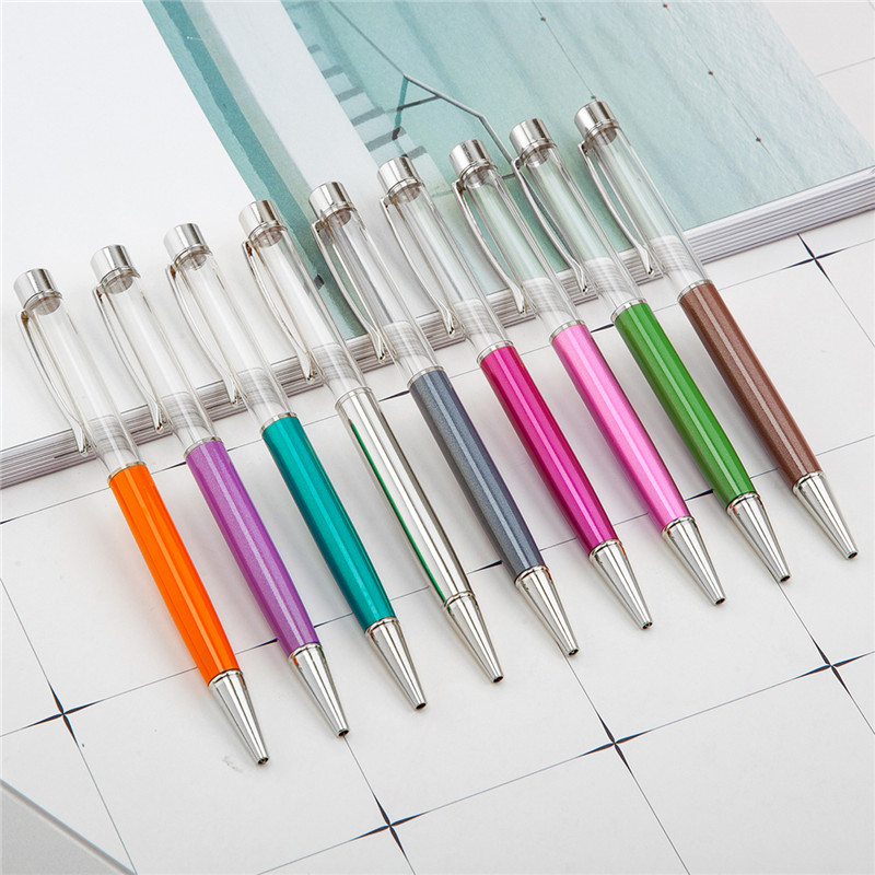 

14.2 x 1.0 cm 24 colors hand-made empty tube metal ballpoint pen advertising pen creative crystal pen wholesale, Blue;orange