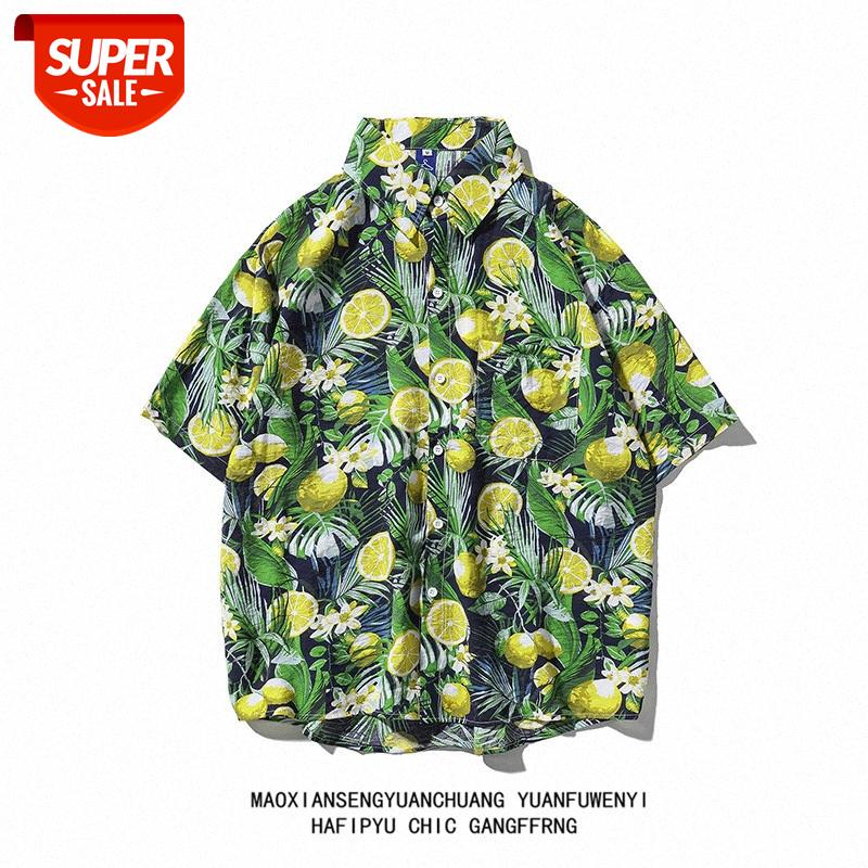

Wei Yi Flower Shirt Men's Casual Loose Hong Kong Style Beach Holiday Floral Short Sleeve #RE88, White;black