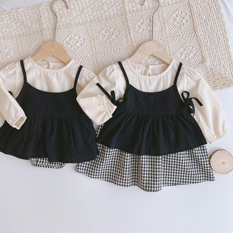 

Clothing Sets Born Baby Girls Clothes Little Sisiter Longsleeve Plaid Romper/skirt + Sling Dress Kid Summer Dresses Girl