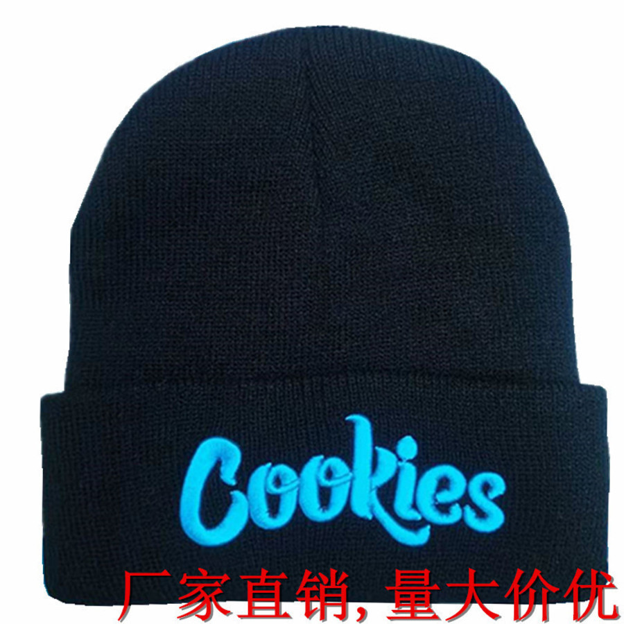 

Women's Three Men's Dimensional Embroidery Knitted Autumn and Winter Warm Ear Protection Cookies Wool Hip Hop Hat 7PNB, Blue;gray