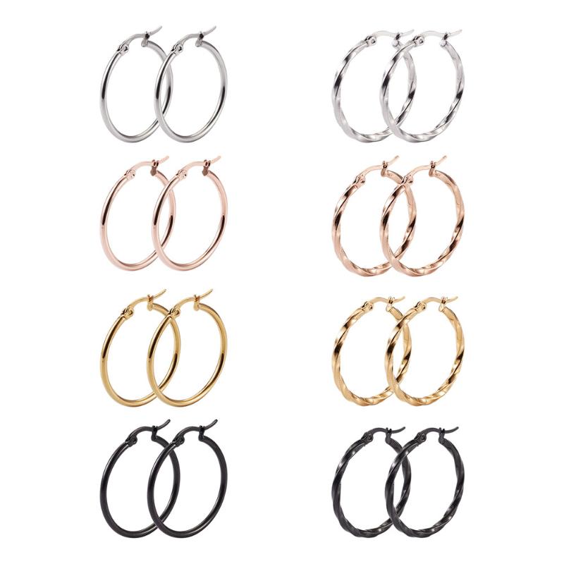 

Hoop & Huggie Stainless Steel/Titanium Steel Earrings Small Big Simple Round Circle Ear Loop Smooth Twisted Ring Jewelry Accessories
