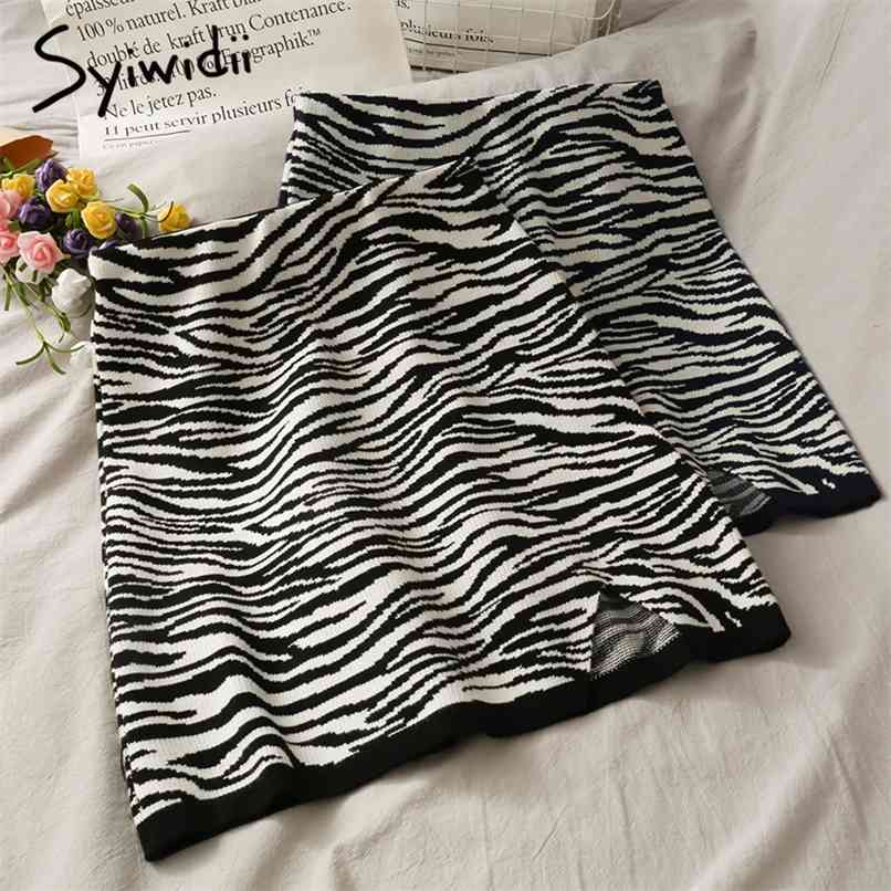 

Vintage Zebra Pattern Elastic High Waist Skirt Women Slit Casual A-Line Spring Summer Korean Fashion Mini Skirts 210607, Khaki