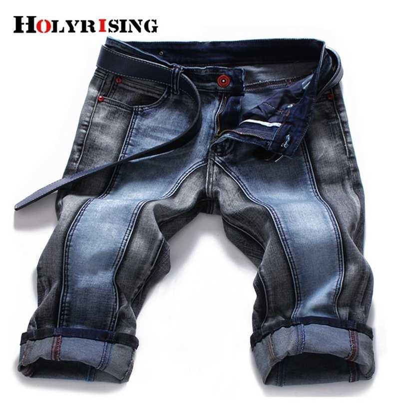 

Holyrising Men Casual Denim Stylish Elastic Ripped Mid Waist Slim Fit Patchwork Knee-Length Short Pockets Size 27- 211108, Black