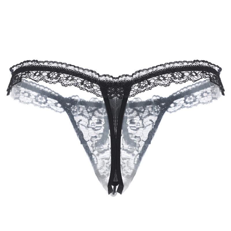 

Sexy Thong Women Lace Pearl Massage Transparent Ladies Panties Low Waist Japanese T Pants Women's, Black