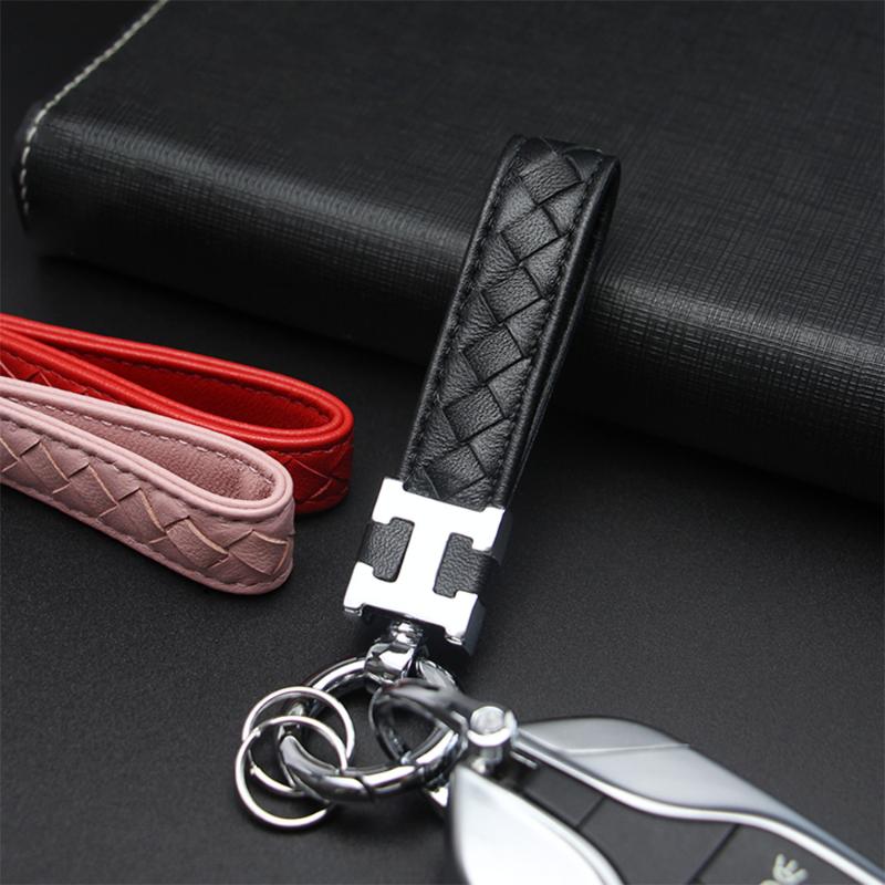 

Luxury Genuine Leather Lanyard Keychain Men Women Weave Silver Metal Buckle Car Key Ring Holder Jewelry Gift Chaveiro Keychains