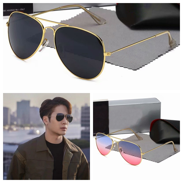 

2021 Classic Round Brand ray Design UV400 Sunglasses Eyewear Metal Gold bans Frame Sun Glasses Men Women Mirror 3025 Polaroid glass Lens, White;black