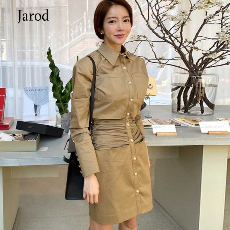 

fashion Autumn Office OL Shirt Dress Women Vintage Lapel Long Sleeve High waist casual slim Dresses Female 210526, Photo color