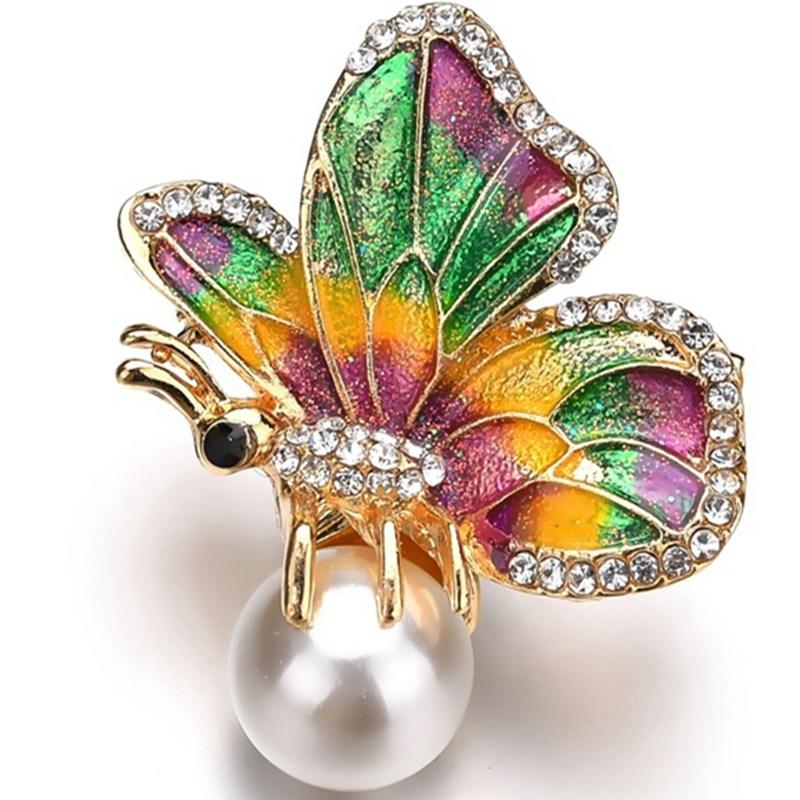 

Pins, Brooches Exquisite Fashion Personality Jewelry Colorful Butterfly Inlaid Zircon Pearl Brooch For Women Feature Namour Charm Gift, Gray