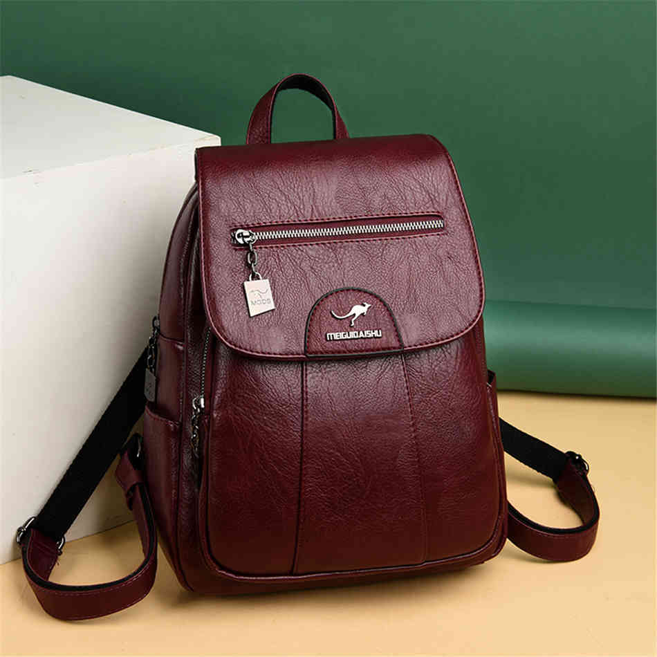 

Designer Female Backpack High Quality Vintage Leather Backpacks for Women School Bag Travel Bagpack Ladies Sac A Dos Back Pack K726, Burgundy
