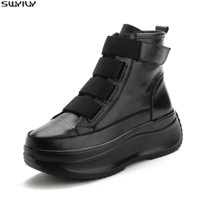

Boots SWYIVY Genuine Leather Women Hook Loop Casual Shoes Woman Spring Ankle For Platform Female Shoe 35 109Y, Black