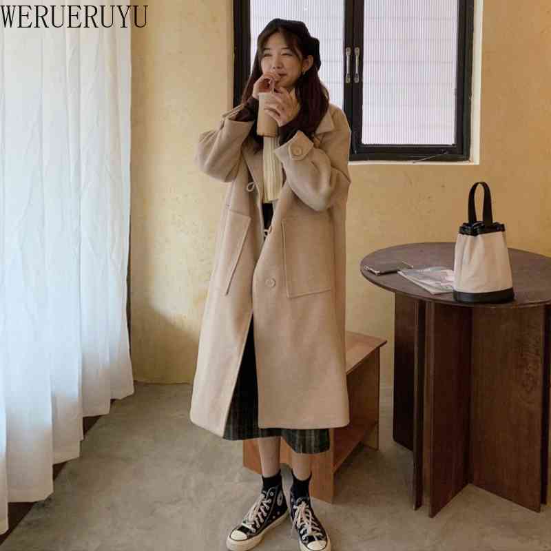 

WERUERUYU Warm Winter Women's Imitation Wool Coat Long Casual Woolen Coat Loose Casual Comfortable Single-breasted Coat 210608, Photo color