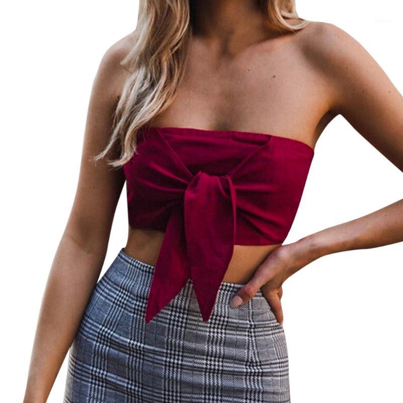 

Women Ladies Summer Bow Blackless Off Shoulder Sleeveless Tops Blusas Clothes Haut Femme Bustiers & Corsets, Red