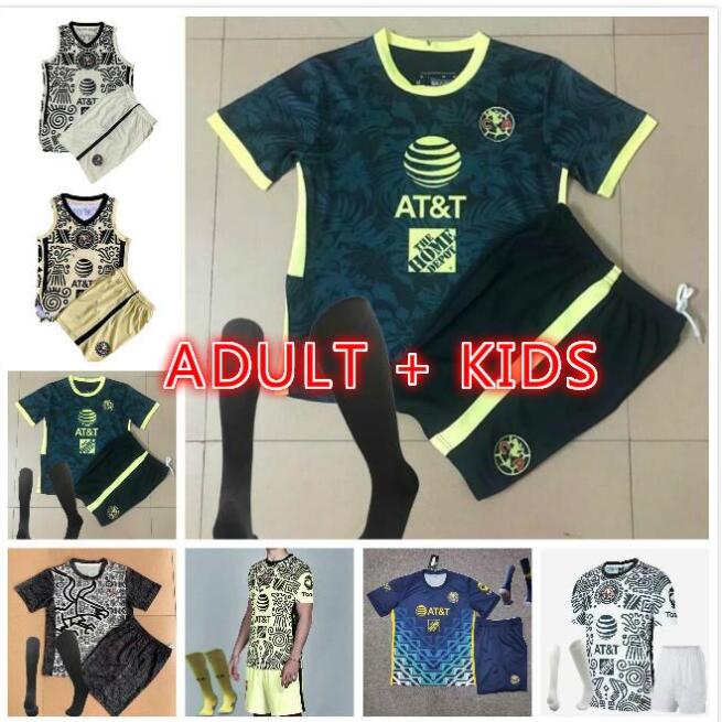 

adult kids 21 22 Liga MX Club America away third Soccer Jerseys 2021 2022 Yellow blue white 3rd O.PERALTA R.MARTINEZ football shirt men child vest sets