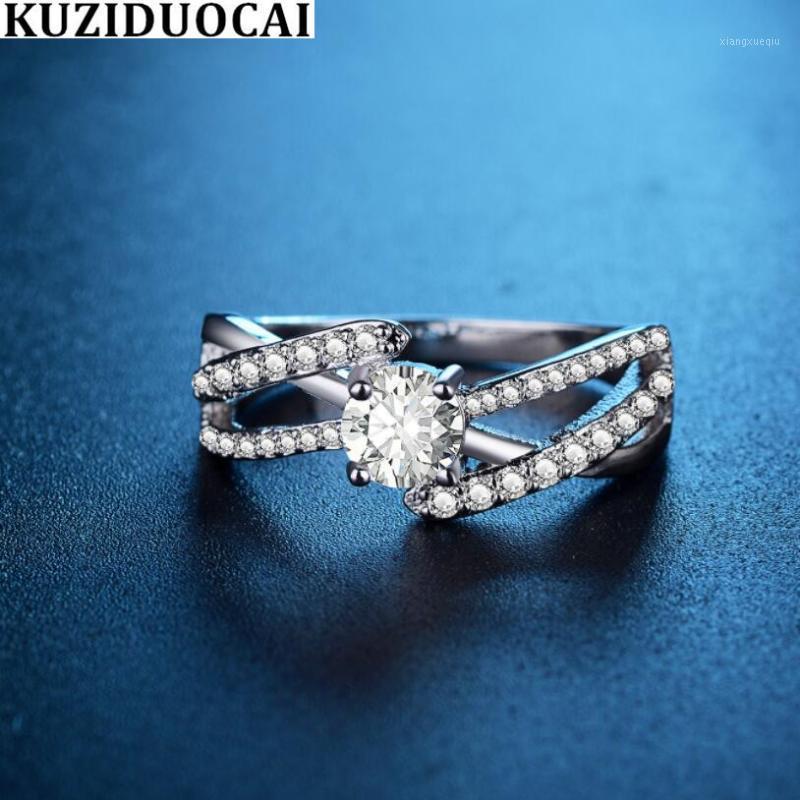 

Kuziduocai 2022 Fashion Jewelry Dazzling Zircon Stainless Steel Interweave Parallel Wedding Bride Rings For Women Anillos Band, Silver