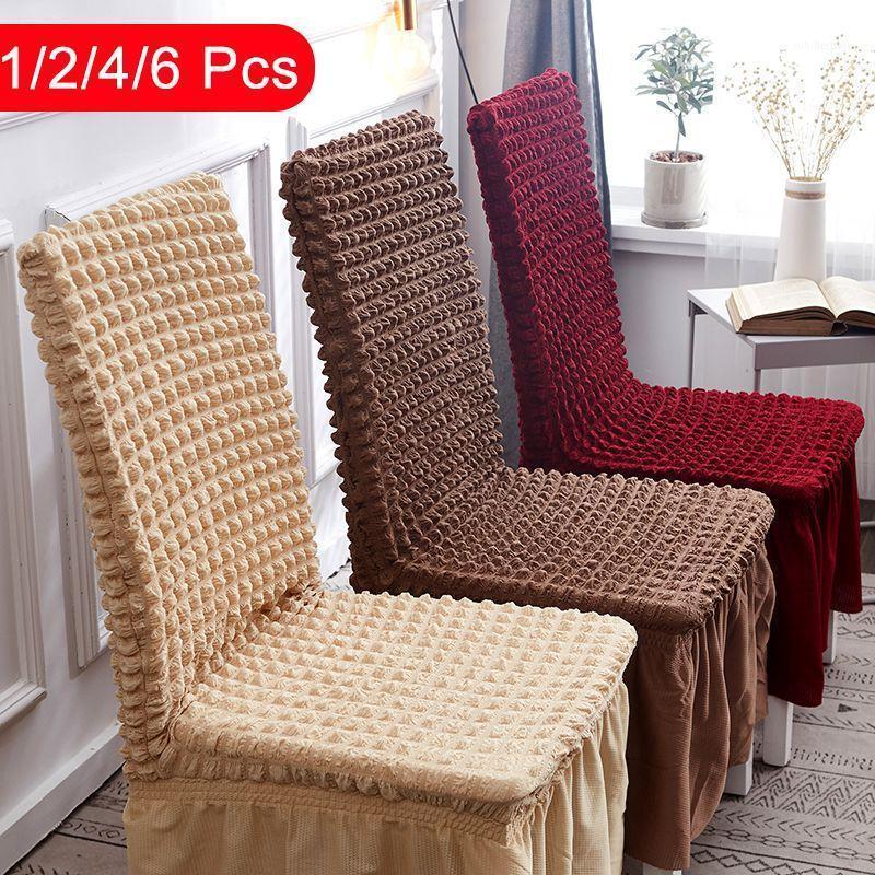 

Chair Covers 1/2/4/6 Pcs Seersucker Fabric Cover Big Elasticity Removable Washable For Restaurant El Banquet Party1