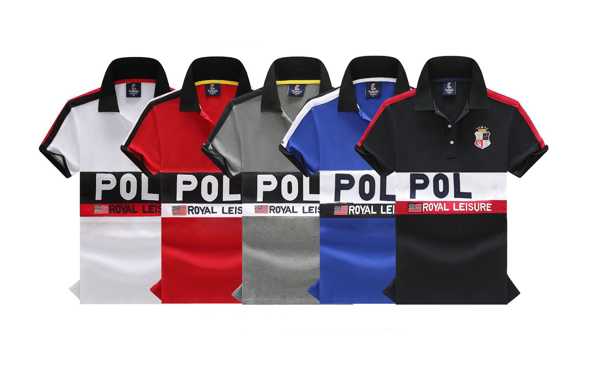 

Summer cotton polo shirt short-sleeved men' t-shirt embroidered combed cotton European size sports casual loose polo shirt, White