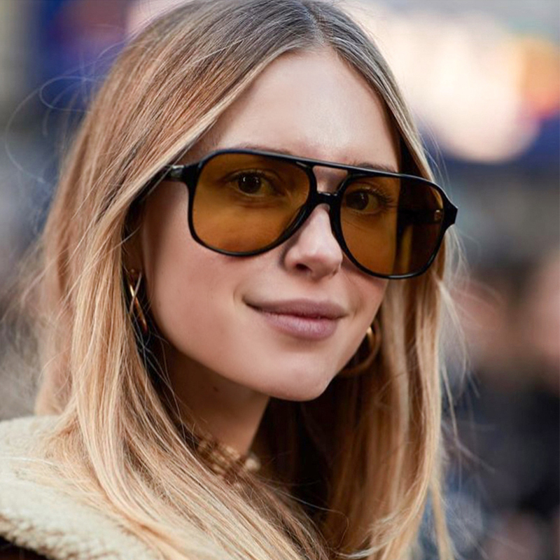 

2021 New Fashion Big Frame Pilot Sunglasses Women Brand Designer Vintage Yellow Sun Glasses Men Driving Shades