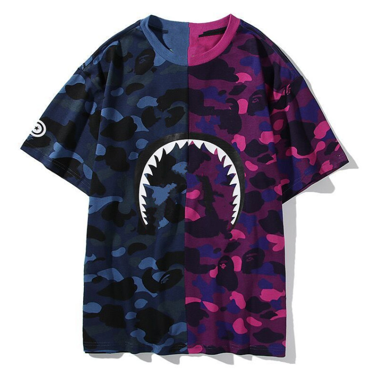 

2021ss summer camouflage shark T-shirt mens and womens trend casual couple half sleeve pure cotton short tee, White;black