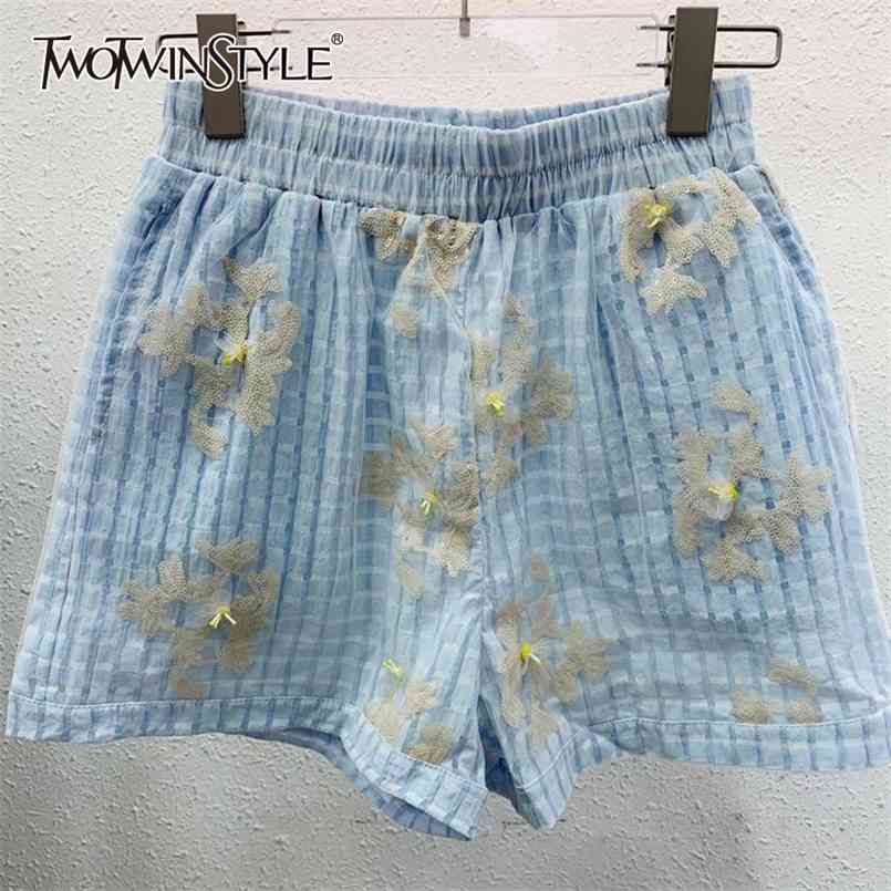 

Casual Hit Color Shorts For Women Elastic High Waist Patchwork Sequins Minimalist Loose Trousers Female Summer 210521, White