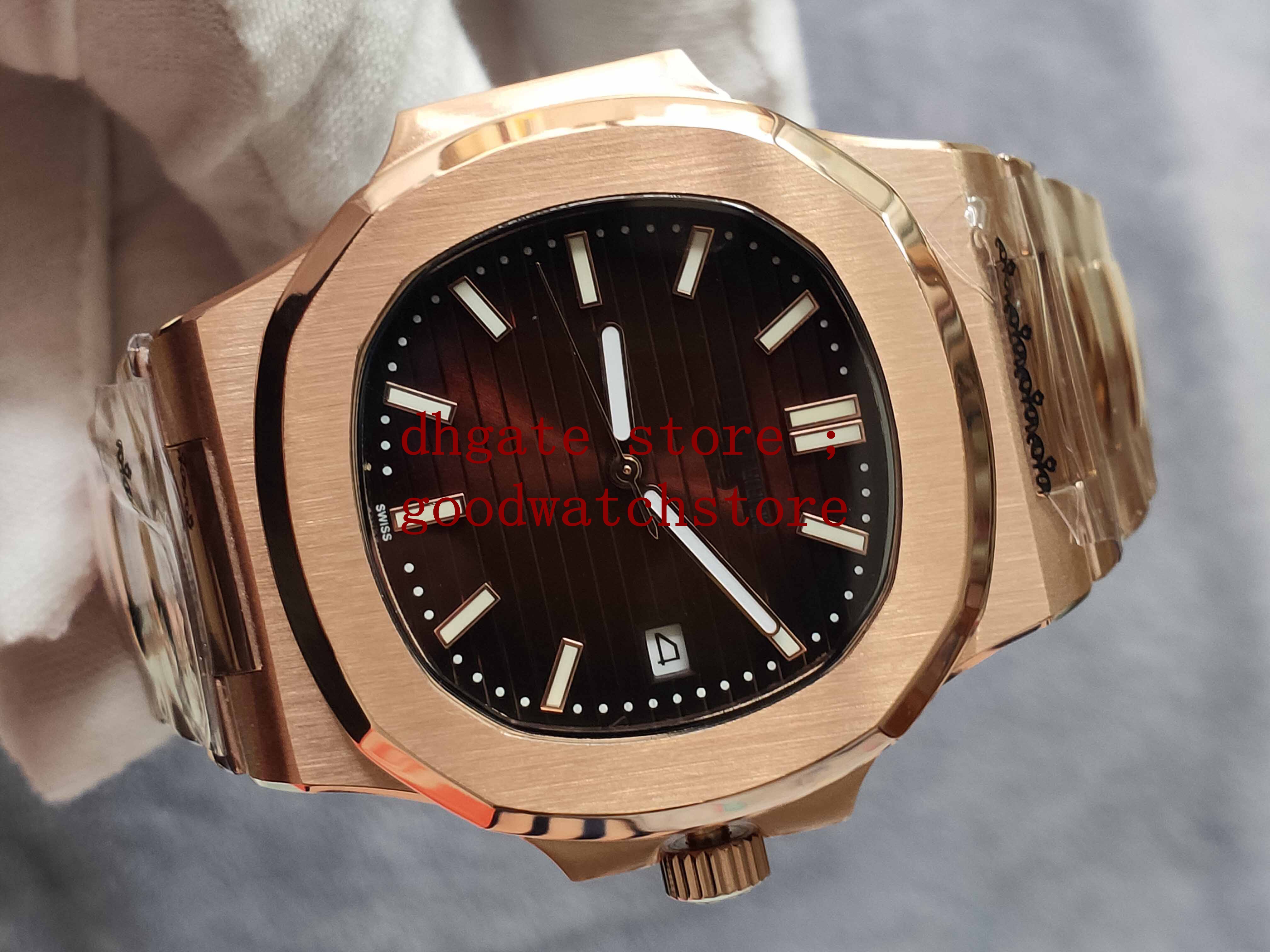 

Maker wristwatches Top Quality 18 karat rose gold brown dial 40mm 5711R 5711 mechanical automatic movement Transparent backcase sapphire cry, Slivery;brown