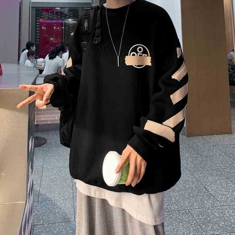 

Off oil painting Monroe white gilded tape ow large fashion cardigan coat student round neck Pullover, Black