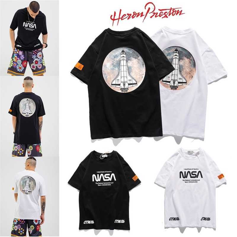 

Fashion brand Heron NASA Preston Russian printed letter short sleeve T-shirt for men and women, White