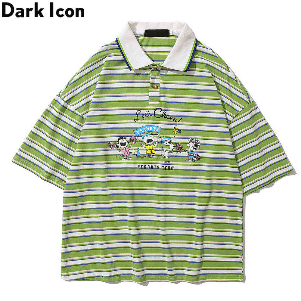 

Cartoon Printed Stripe Polo Shirt Men Women Turn-down Collar 2buttons Men's Polo Shirt Short Sleeve Man Clothing 210603, Orange stripe t-shir
