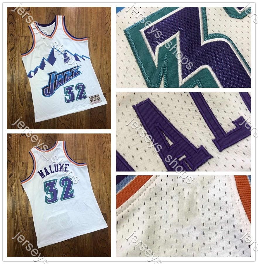 

Mens Throwback Utah Jazz Jerseys Karl Malone 32 Stockton White Mitchell & Ness Stitched Hardwoods Classics Jerseys camisetas, Black;red