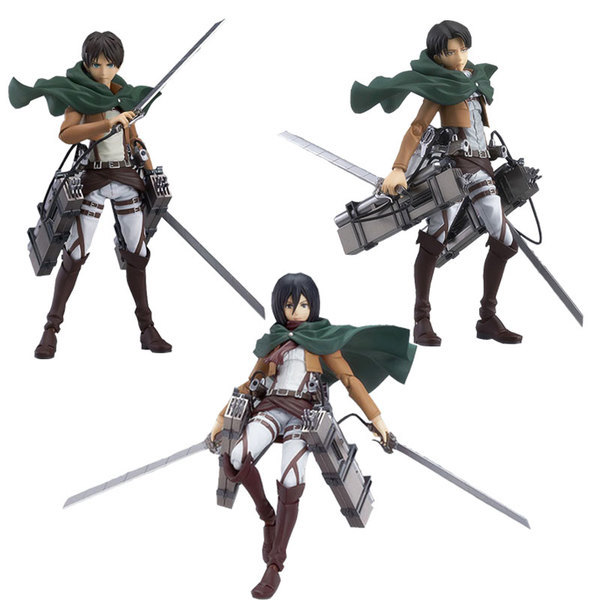 

Japanese Anime Attack on Titan Figma 213# Levi 203# Mikasa 207# Eren PVC Action Figure Model Collectible Toy Doll Gifts Q0722, No retail box
