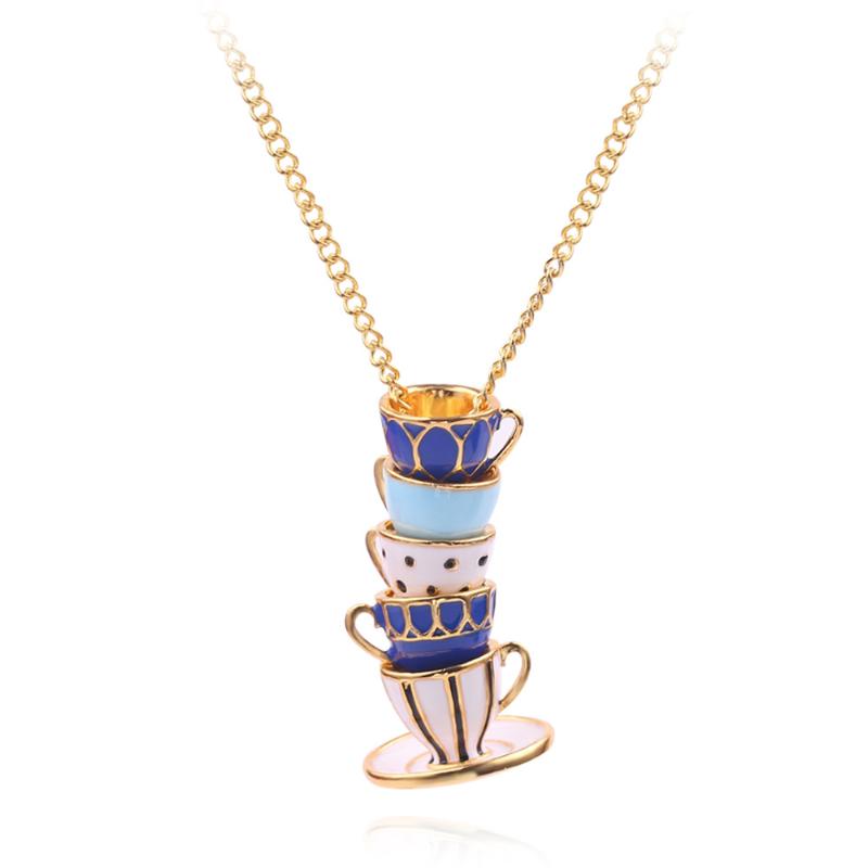 

Pendant Necklaces Funny Tea Cups Necklace Enamel Sweater Creative Jewelry For Women Girls